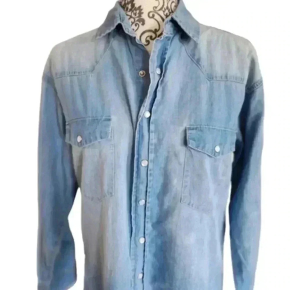 ABLE April Shirt Chambray 100% Cotton Oversized Western Pearl Snap Up size Small - Picture 4 of 12